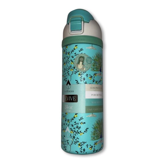 Wellness Revive 24oz Water Bottle – Peacock Design, Leak-Proof Lid, BPA-Free - Picture 1 of 7